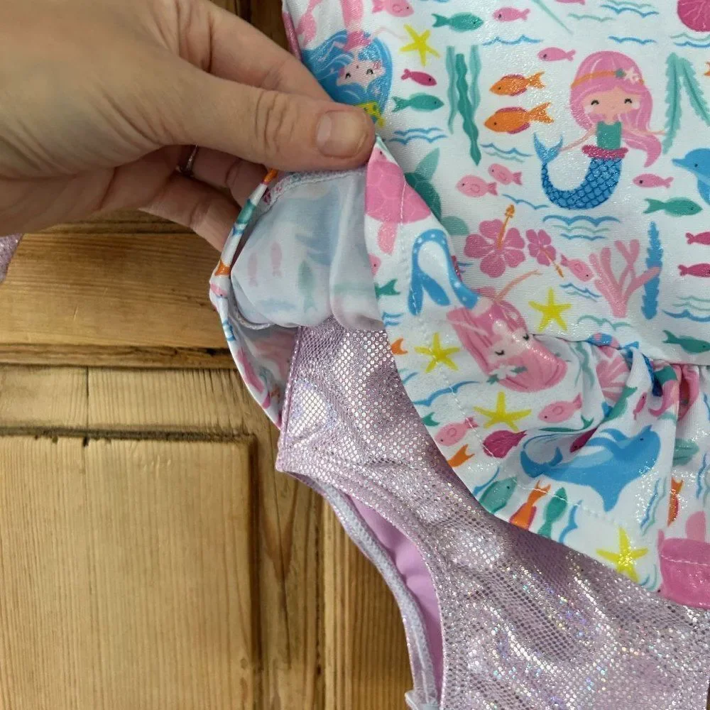 NWT FlapHappy 6M UPF 50+ Rashguard Swimsuit Mermaid‎ Fish Glitter Pink Baby